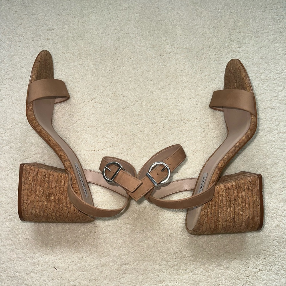 Steve Madden Two Strap Tan “Cork” Heeled Sandal- Size 11 - Picture 4 of 16